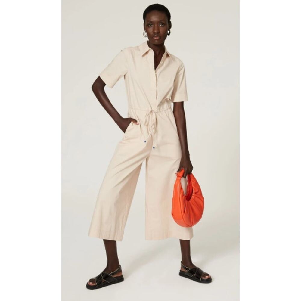 STAUD Ludo Jumpsuit Size Medium Tan Wide Leg Crop Utility Casual Summer‎
